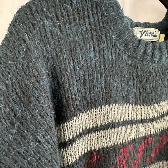 Vintage Men's Baggy Patterned Knit Crewneck Sweater Size Large - Picture 4 of 7